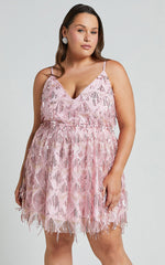 Khrizza Mini Dress - Sequin Gathered Dress in Light Pink