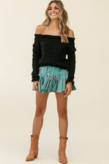 Mackenzie Off-Shoulder Long Sleeve Knit Top Black