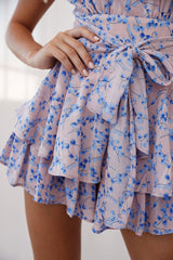 Maddox Fit & Flare Cami Strap Romper Floral Print Blush