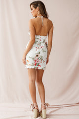 Natalie Sweetheart Neckline Wrap Dress Floral Print White