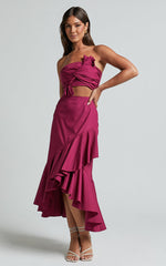 Destiny Two Piece Set - Knot Detail Crop Top and Ruffle Maxi Skirt Set in Plum