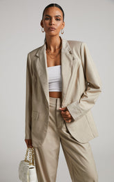 Izara Blazer - Oversized Boyfriend Fit Blazer in Stone