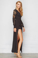 Vana Lacey Crochet Maxi Romper Black