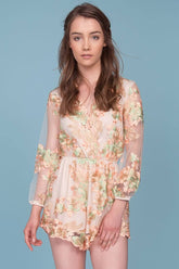 Emelia Embroidered Floral Romper Pink & Green