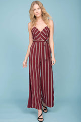 Kallie Striped Jumpsuit Wine