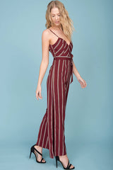Kallie Striped Jumpsuit Wine