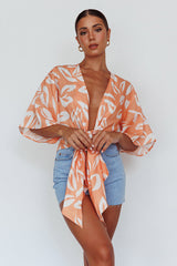 Rivera Deep-V Waist-Tie Top Leaves Mango
