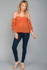 Lana Heart Shaped Off the Shoulder Top Rust