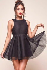 Idina Mesh Overlay Holiday Dress Black