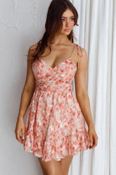 Ever After Tied Shoulder Mini Dress Floral Blush