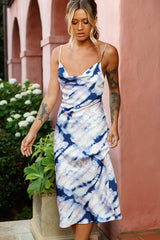Show Me Love Cowl Neck Midi Dress Tie-Dye Blue