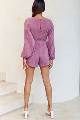 Windsor Long Balloon Sleeve Waist Tie Romper Mauve
