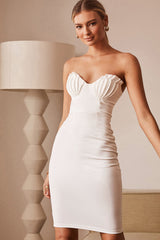 Avila Pintuck Pleat Bust Strapless Dress White