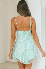 Marbella Sequin Embellished Scoop Neck Mini Dress Green