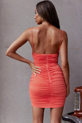 Shea Square Neckline Ruched Mini Dress Orange