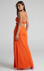 Reviena Maxi Dress - Cut Out Cowl Neck Dress in Burnt Orange