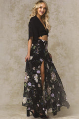 Riley High Slit Button Up Skirt Black