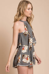 Talia Fancy Floral Romper Grey