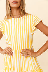 Louise Cap Sleeve Shift Dress Yellow Stripe