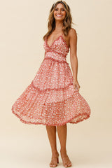 Laney Low Back Cami Strap Midi Dress Floral Print Rose