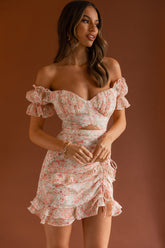 Linka Drawstring Detail Frill Dress Floral Blush
