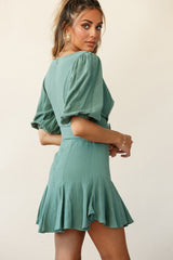 Jardin Half Balloon Sleeve Belted Dress Sage
