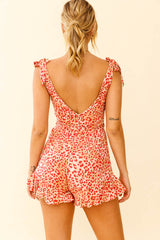Let The Light In Ruched Bust Wide Strap Romper Animal Print Orange