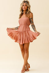 Rosabel Spaghetti Strap Fluted Hem Dress Rose