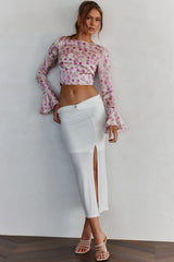 Adalia Long Sleeve Tied Top Floral Champagne