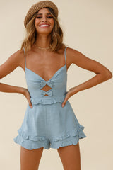 Sweet Dreams Bow Detail Frill Romper Blue