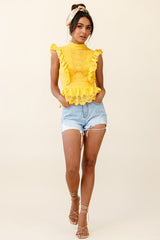 Gracious Sleeveless Open Back Peplum Top Yellow