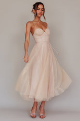 Smitten Sweetheart Neckline Chiffon Midi Dress Champagne
