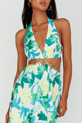 Tuscan Summers Cut-Out Midi Dress Floral Green
