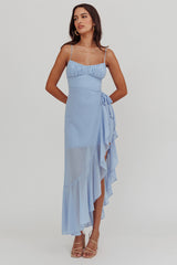 Nerida Waist Tie Asymmetric Dress Steel Blue