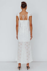 Bohemian Sun Cap Sleeve Eyelet Midi Dress White