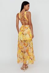 Maura Lace-Up Back Maxi Dress Floral Yellow