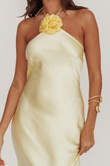 High Roller Flower Decoration Halter Dress Butter