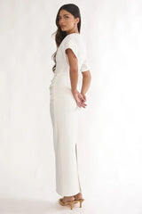Briona Short Sleeve Buckle Maxi Dress White