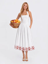 Cherry Embroidered Halter Midi Dress