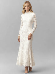 Long-Sleeve Low-Back Stretch Lace Maxi Dress