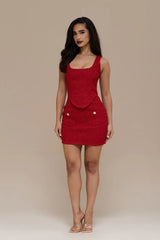 NOEL TWEED MINI SKIRT | RED