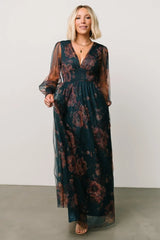 Layla Tulle Maxi Dress | Copper + Blue Metallic