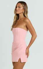 Avery Mini Dress - Strapless Corset Bodice Draped Dress in Pink