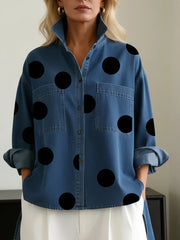 Women's Polka Dot Denim Shirt | Oversized Relaxed Button-Down Shirt