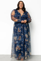 Layla Tulle Maxi Dress | Blue + Golden Floral