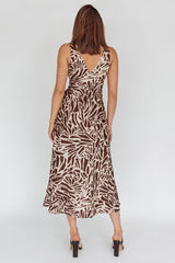 Turin V-Neckline Print Midi Dress Chocolate