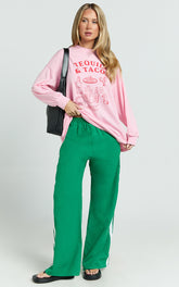 Aina Two Piece Set - Tequila & Tacos Long Sleeve Tee and Pants Set in Pink / Green
