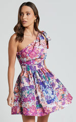Alice Mini Dress - One Shoulder Side Cut Out Dress in Vintage Garden Print
