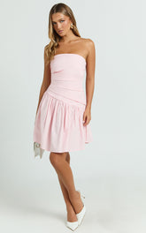 Almera Mini Dress - Strapless Ruched Dress in Pink