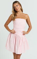 Almera Mini Dress - Strapless Ruched Dress in Pink